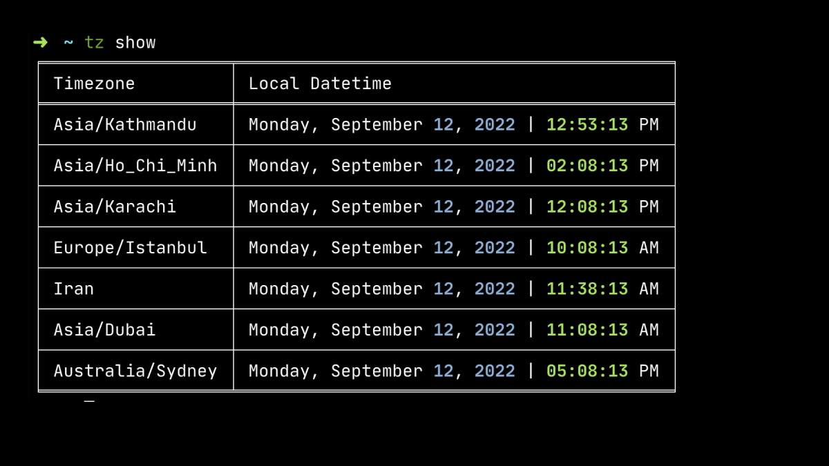 How do you keep track of all the time zones your team is working from?🌍

`timezones-cli` gives you at a glance view of this info in no time⚡️

$ tz show 
github.com/yankeexe/timez…

#timezone #RemoteFirst #commandline #OpenSource