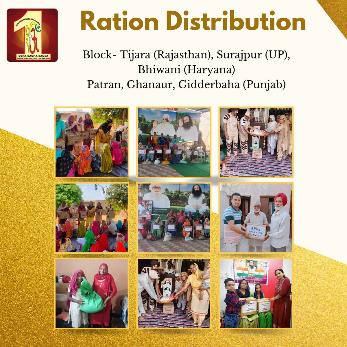 DSSNewsUpdates's tweet photo. When it comes to charity and social service,#DeraSachaSauda volunteers have always been on forefront to serve humanity! Glimpses of #RationDistribution containing items like wheat,rice,oil,sugar and grams to poor and needy people who are deprived of the basic amenities of life! https://t.co/Ic1l5yTicz