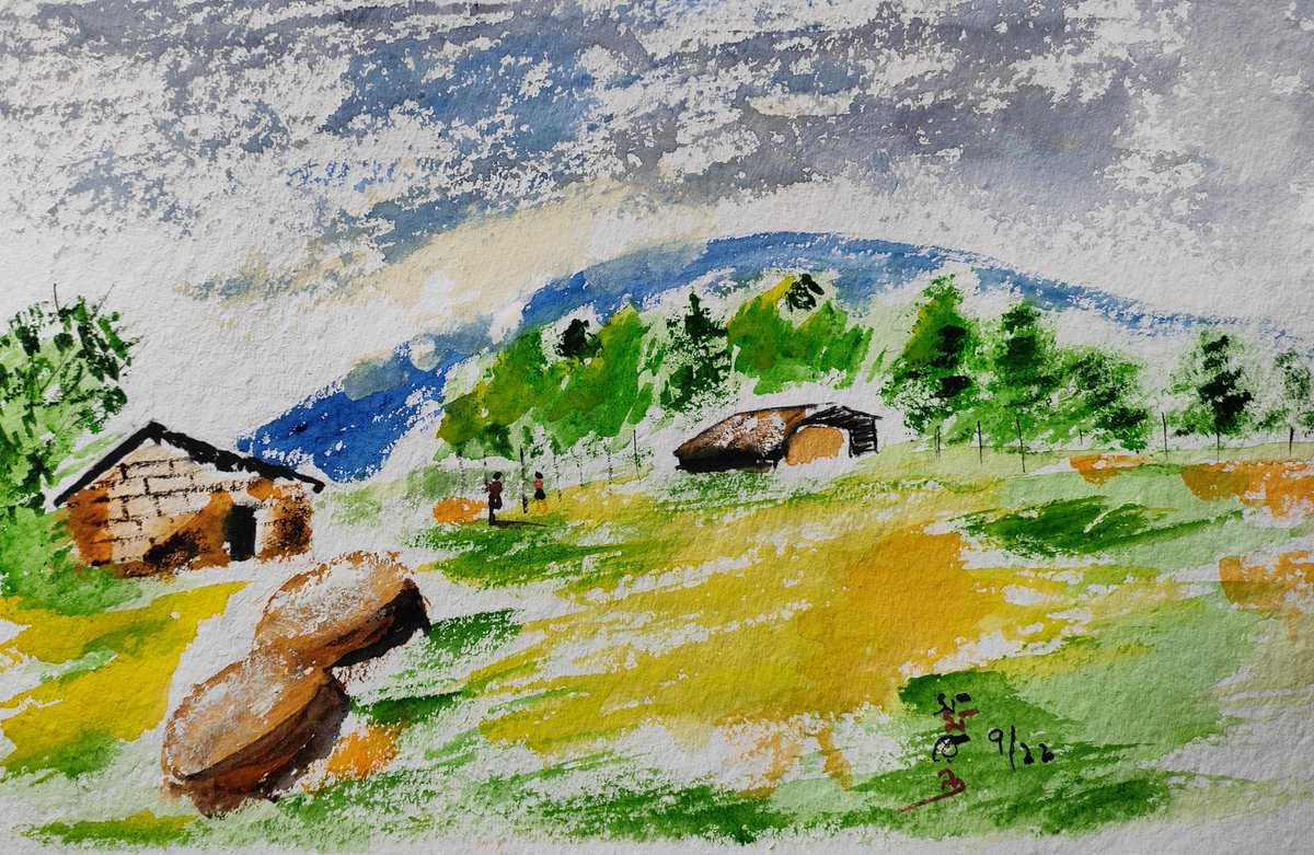 esenbond's tweet photo. Farm house #farmhouse #watercolorpainting #Watercolor #snroy #samarendra https://t.co/hh40YAkkA8