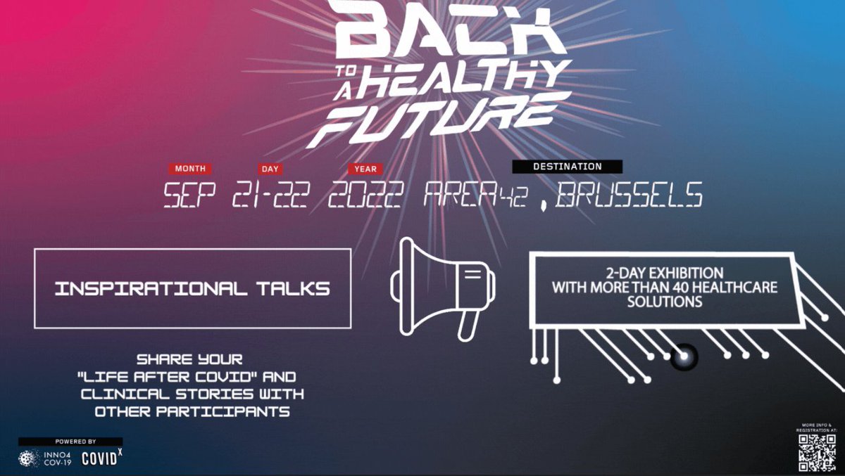 Are you a healthcare leader as well? Then #backtoahealthyfuture is the place to be in September Join <a href="/TheCovidX/">COVID-X Program</a> , <a href="/inno4cov19/">Inno4cov19</a> and 40+ exhibitions at the flagship healthcare event  
🗓️21-22.09.2022; Area42, Brussels.
➡️ Register: bit.ly/Back_To_A_Heal…