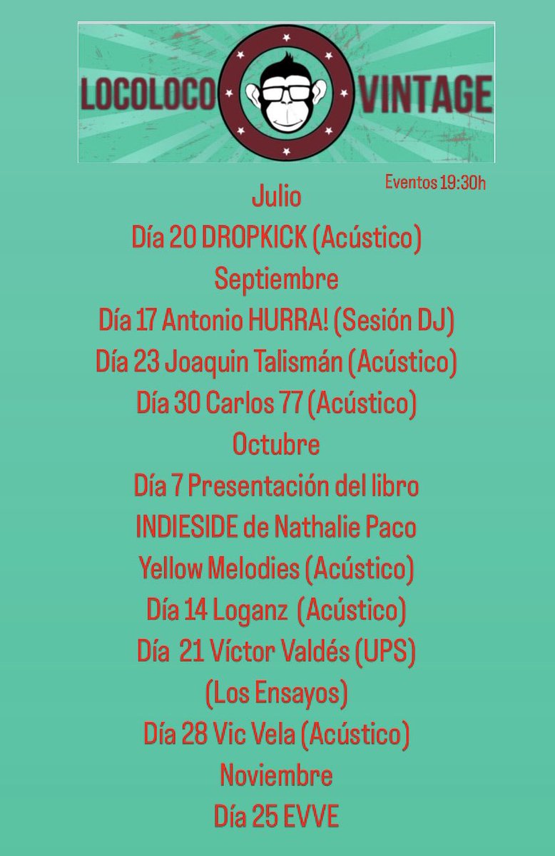 danicarreres's tweet photo. Eventos @LocolocoShop #cultura #musica Próximos eventos #indieside @YellowMelodies @joaquintalisman https://t.co/XLkc6NlzlD