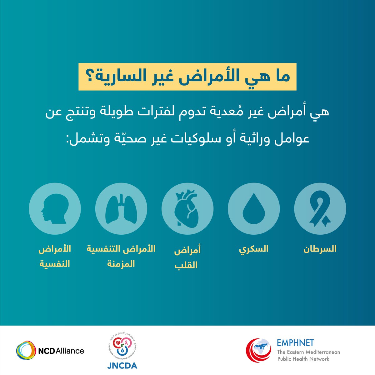 EMPHNET's tweet photo. يمكن الوقاية من الأمراض غير السارية عن طريق بعض السلوكيات الصحية مثل عدم التدخين وزيادة النشاط البدني واتباع نظام غذائي صحي.

#ActOnNCDs #NCDWeek #NCDs https://t.co/CtvY18AxrA