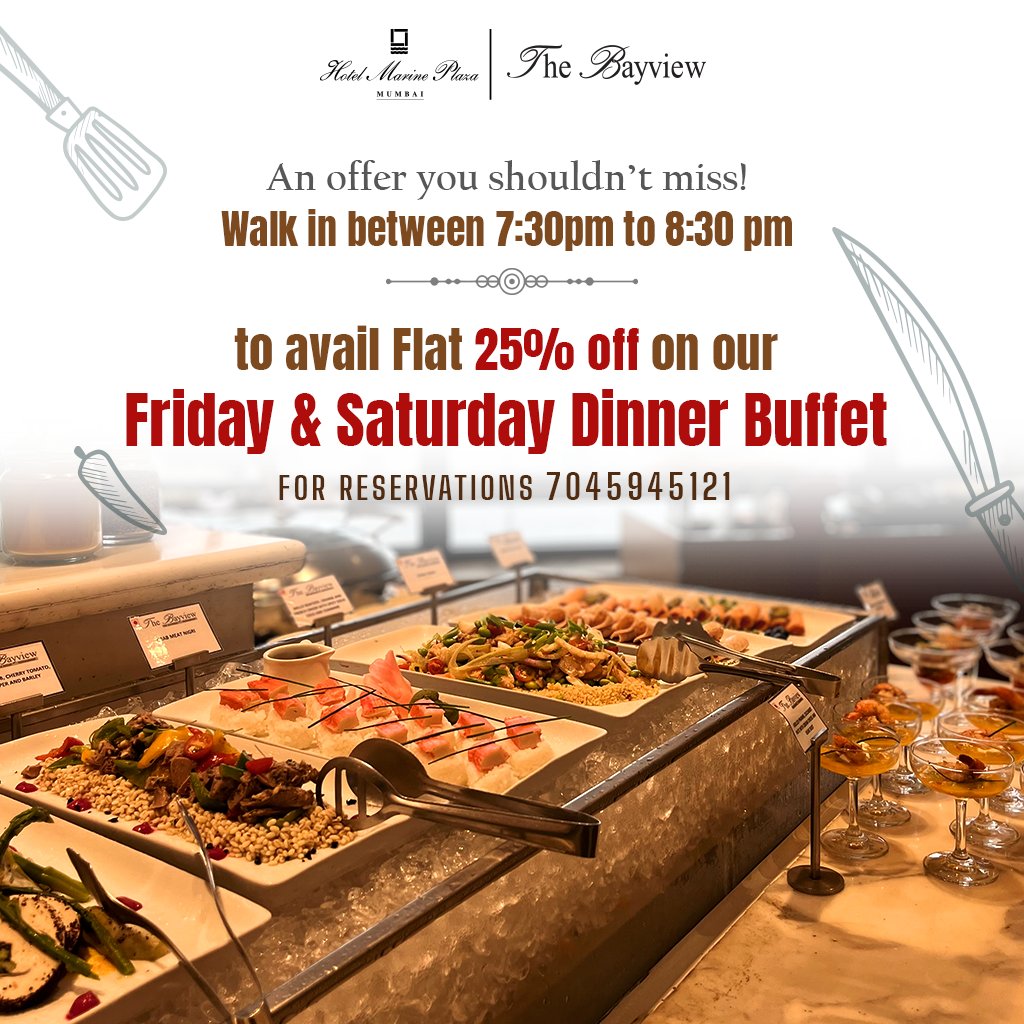 It’s raining offers here at Hotel Marine Plaza!
Days: Weekends (Fridays &amp; Saturdays)
For reservations, contact us at - 7045945121
#HotelMarinePlaza #ALuxuriousExperience 
.
#Offer #Foodie #Food #Indianfood #Yummy #Foodporn #HealthyFood #Healthy #Dinner #Foodies #Foodlover #Mumbai