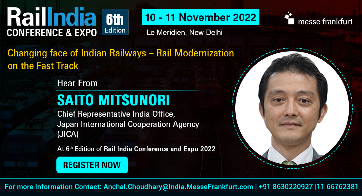 RailIndiaCon's tweet photo. We are proud to have onboard Mr. Saito Mitsunori, Chief Representative India Office, Japan International Cooperation Agency (JICA), as our eminent Speaker for the 6th edition Rail India conference and Expo. 

Register Now:https://t.co/3wKtDlaIO0

#railIndia #railconferene https://t.co/RnJBE2q0J4