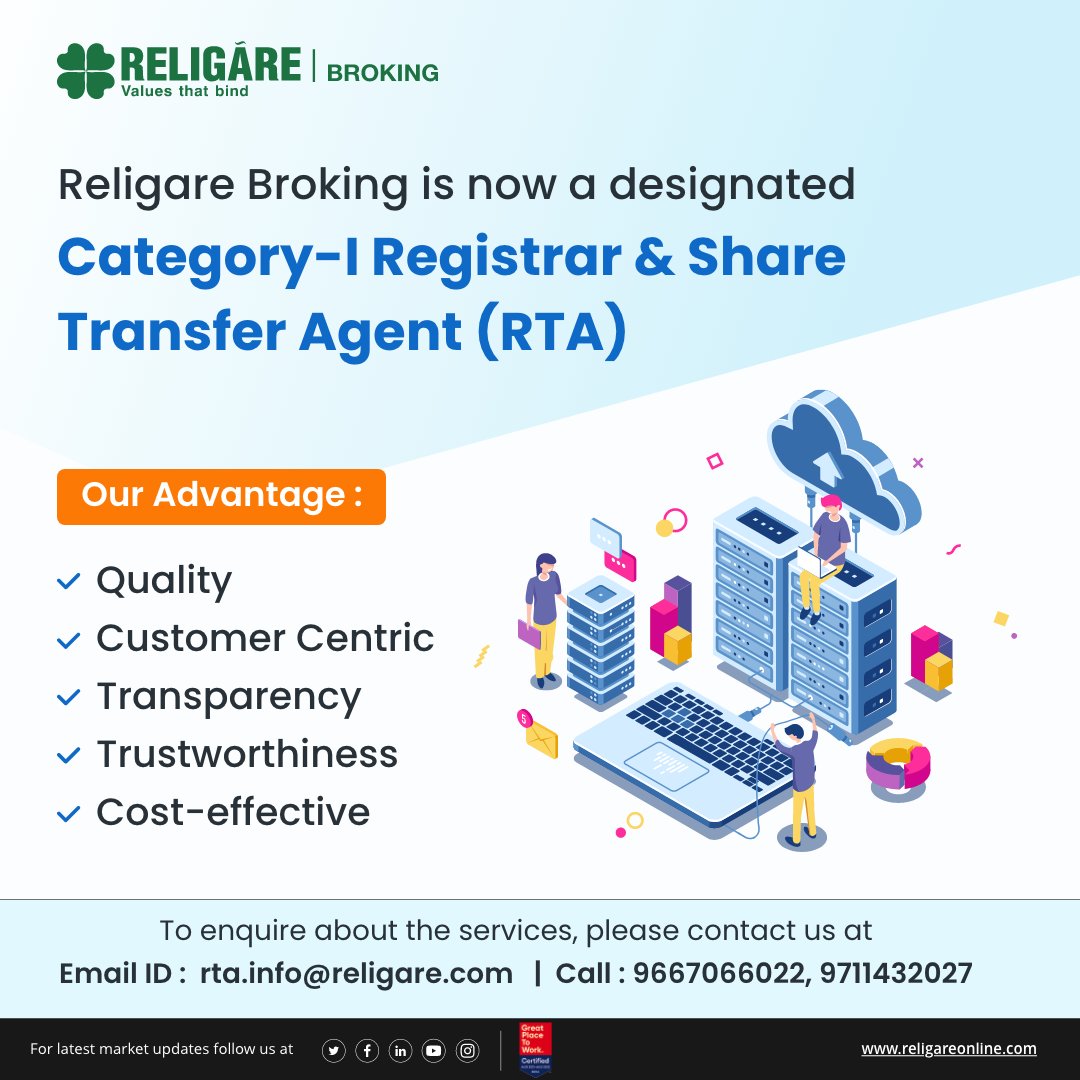 religareonline's tweet photo. It gives us immense pleasure to inform you that Religare Broking Limited (RBL) has been granted license by Securities and Exchange Board of India (SEBI) to act as Category-I Registrar to an Issue and Share Transfer Agent (RTA).
#religarebroking #sharetransferagent #SEBI #rta https://t.co/FmhRvkONbU