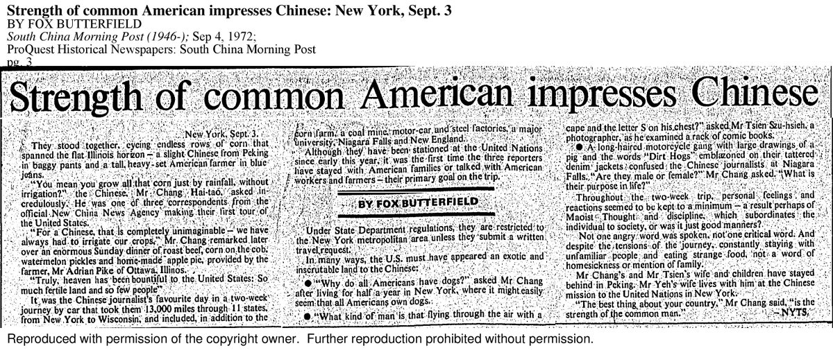 1972.9.3南华早报communistchinadoc.blogspot.com/2022/09/197293…
美联社总经理访问北京近郊的五七干校后，感叹革命永不停止The revolution that never ends；首批新华社驻联合国记者获许访问美国内陆后深感美国富饶，Strength of common American Strength of common American