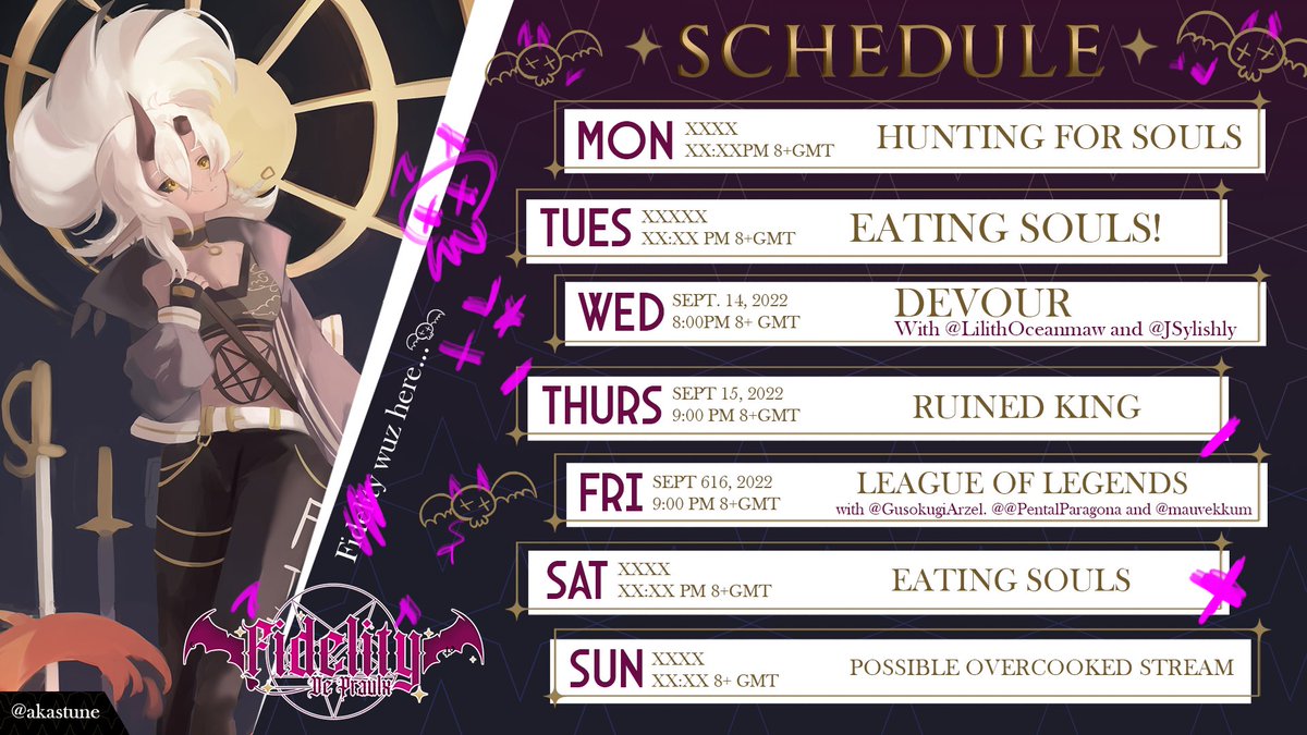 FidelityDp's tweet photo. Hey guys! My gums are slowly healing and I can stream again soon after OvO
Here's the roster for the week! Hoping to see you all there!!

#Vtubers #PHVtuber #ENVtuber #VtubersUprising https://t.co/UxGEEzx673