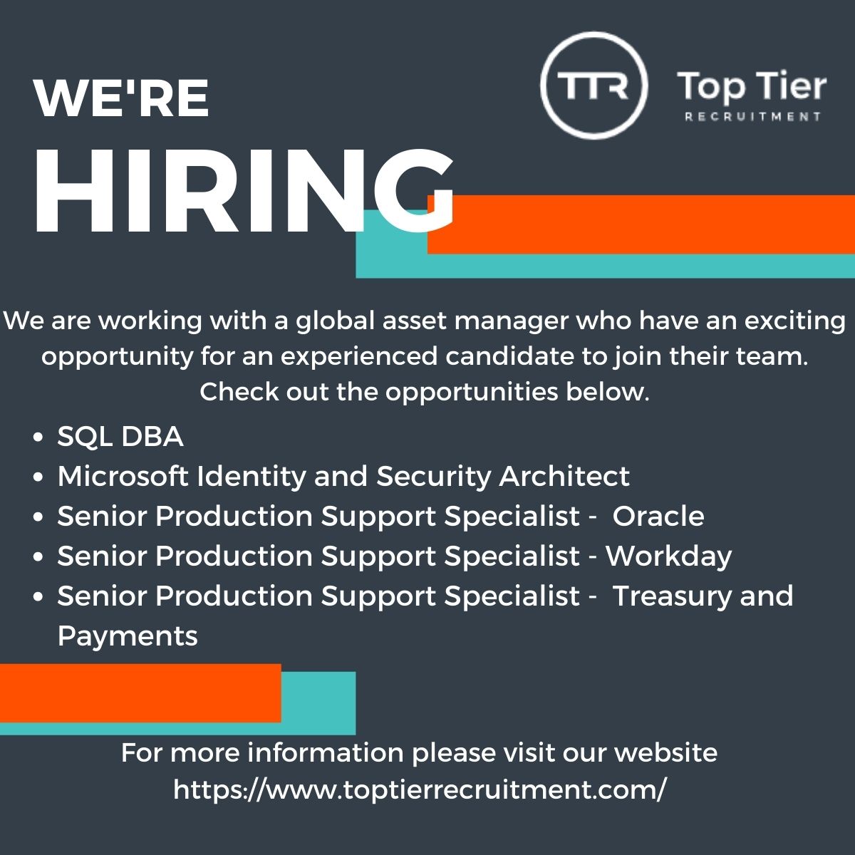 Top Tier Recruitment (@toptierjobs) on Twitter photo We are working on exciting roles with a growing asset manager in Dublin City Centre. Contact laura@ttrmail.com for more information. or visit our website toptierrecruitment.com We are working on exciting roles with a growing asset manager in Dublin City Centre. Contact laura@ttrmail.com for more information. or visit our website toptierrecruitment.com