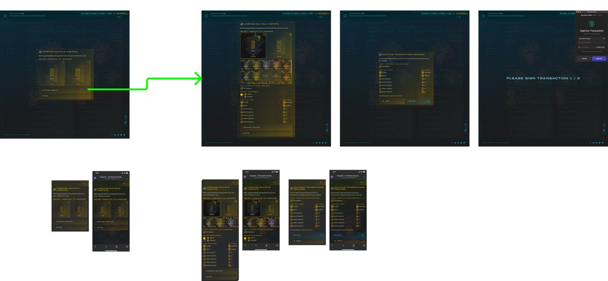 genopets's tweet photo. We’ve gotten feedback from holders of multiple habitats.

They wanted a quick way to refine crystals &amp; repair + upgrade across multiple habitats at the same time. 

We’re rolling out “Quick Actions” shortly to support this. Here’s a sneak peek of the upgrading flow https://t.co/bjbkaFv6bN