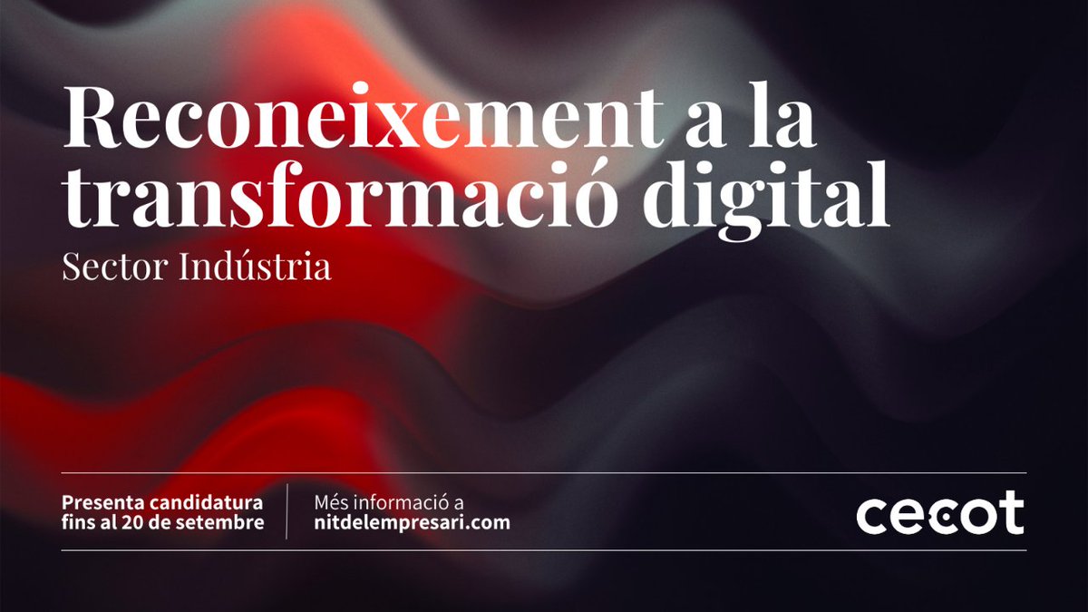 PatronalCecot's tweet photo. Estem buscant #empreses del sector #industrial que s’hagin transformat digitalment i hagin apostat de manera decidida per la innovació tecnològica. És el vostre cas? Presenteu candidatura als #ReconeixementsCecot22!

Teniu temps fins al 20 de setembre!
https://t.co/ItcCwSykNf https://t.co/dY4r9Ammpt