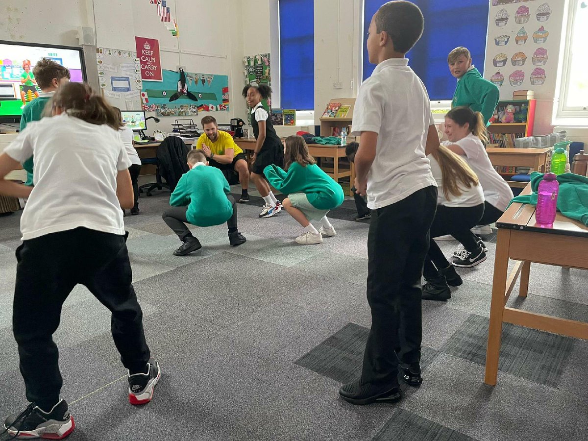 RiversdalePS's tweet image. As part of our Year 6 RSE curriculum, we spent a morning committing ourselves to developing healthy, physically active habits. We transformed our classroom into a Joe Wicks studio and Coach @ClassOfMrP put Garnet through their paces! #RiversdalePS