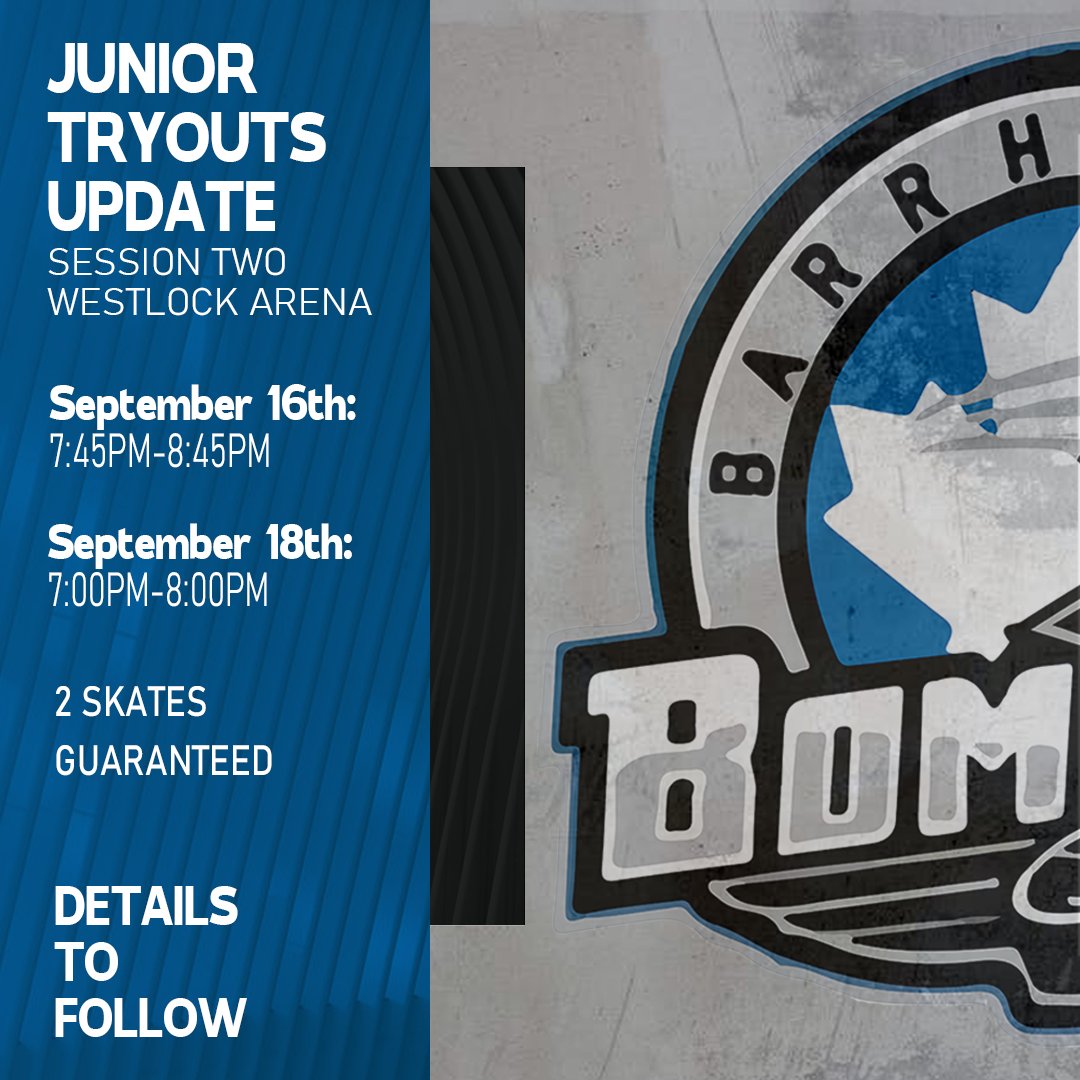 BarrheadBombers's tweet photo. THE SECOND ROUND OF JTOs HAS BEEN SCHEDULED

The second round will take place at Westlock Arena on:

Friday, September 16th, 7:45PM-8:45PM

Sunday, September 18th, 7:00PM-8:00PM

We hope to see you there!

#barrheadbombers #Juniorhockey #icehockey #CAJHL https://t.co/6HPhDPuUUL