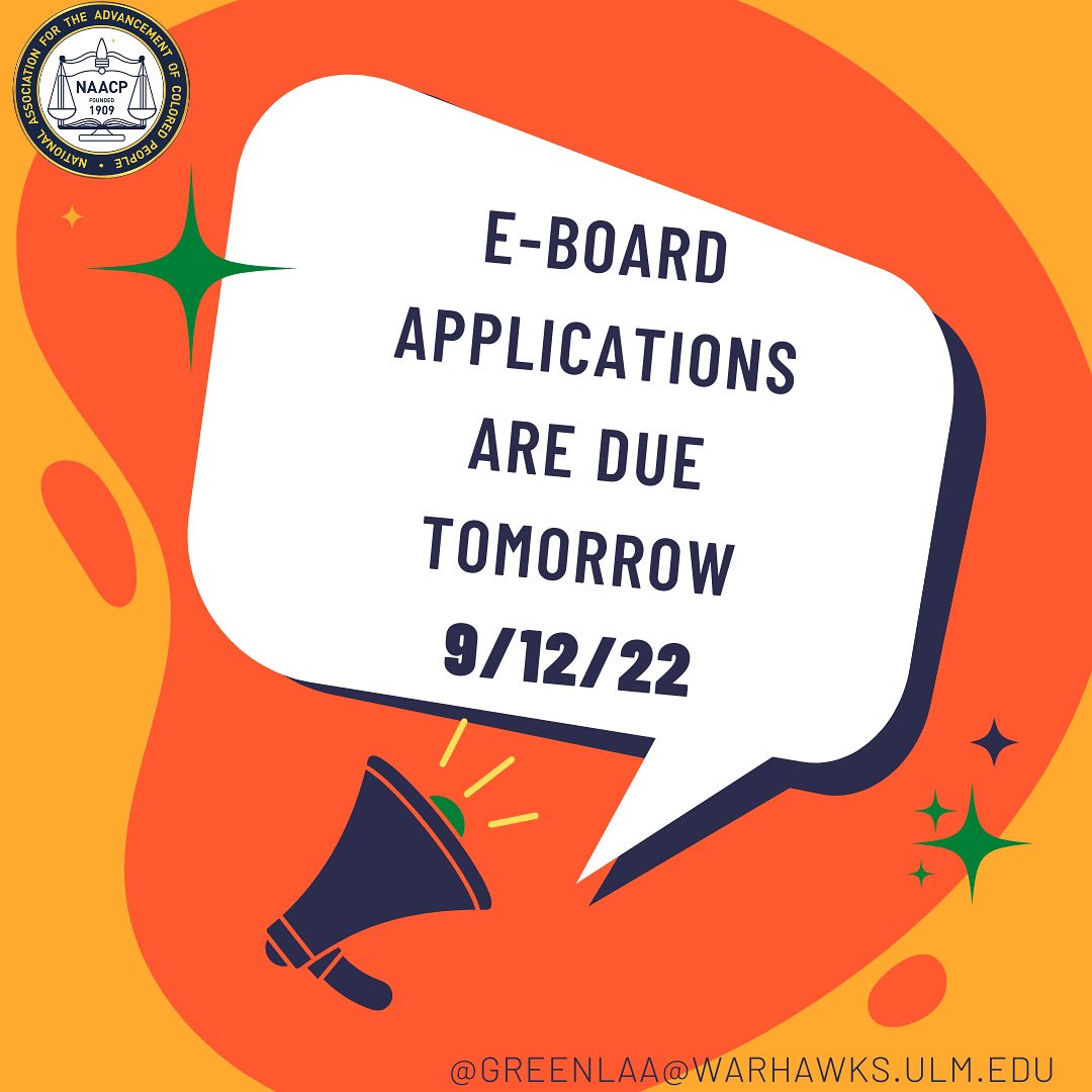 🚨HELLO!🚨

•E-Board Applications will be due tomorrow! 
•Have a GREAT week! ❤️💛