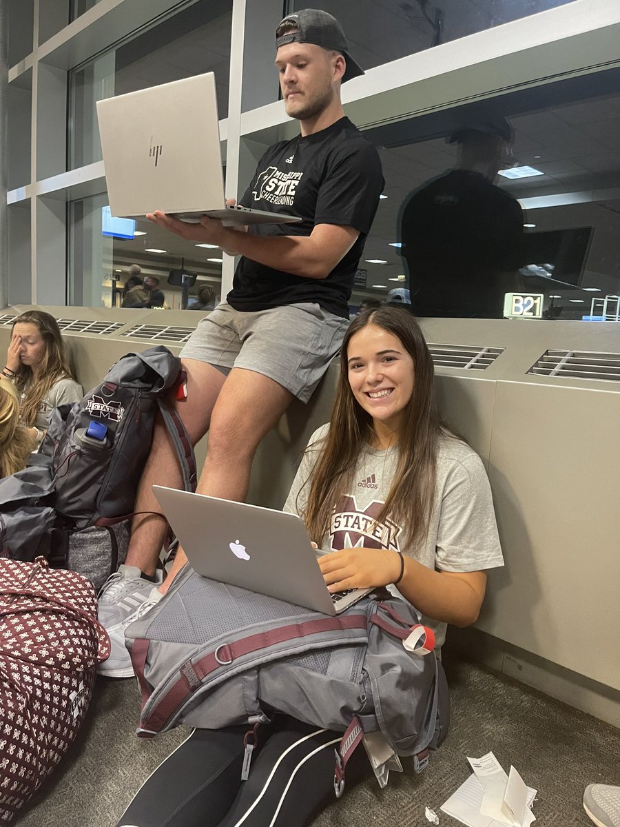 HailStateSpirit's tweet photo. A full weekend of traveling and still finding time to get class work done in between flights. Talk about dedicated student-athletes! 

#HailState🐶 https://t.co/VRXfTICv2m