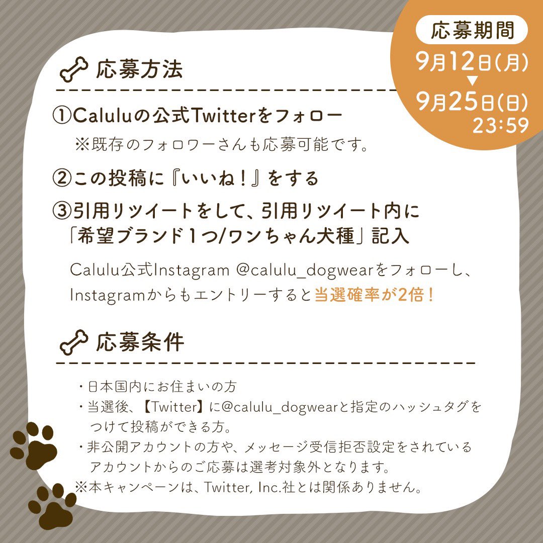 Calulu_dogwear's tweet photo. 本日から25日まで2022AW新商品ドッグウェアモニタープレゼントキャンペーン🎁新���品をお試しいただける特別なキャンペーンです💕ブランドご希望可能です！応募内容や方法はこちらの画像より確認してね♪沢山のご応募お待ちしてます🐶✨ https://t.co/Ew75i93s3Z