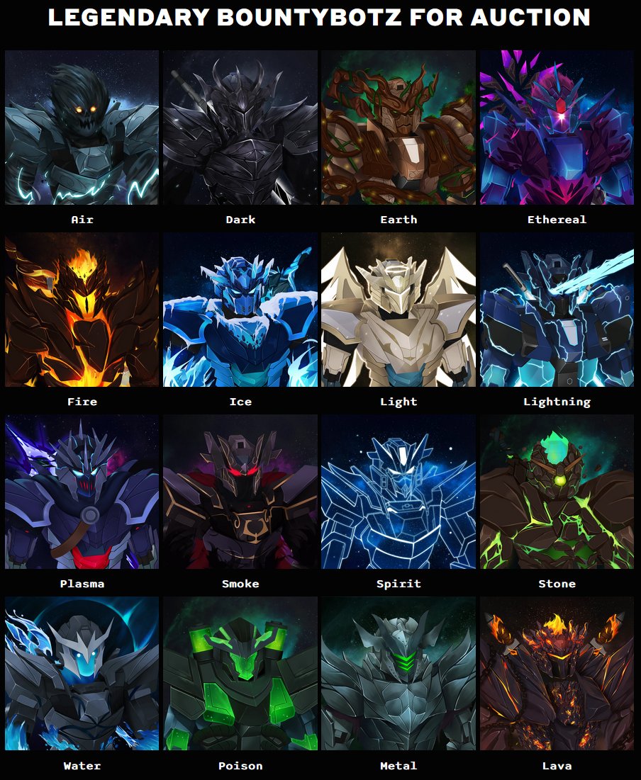 BOUNTYBOTZ MINT REWARD //

WL Mint goes live Sept 12 @ 20:00 UTC
1:00PM PST / 4:00PM EST

To celebrate, 1 winner will be randomly chosen from the first 469 unique holders

The winner will get to choose one Legendary to receive as a free airdrop🏆

Which Legendary will you choose?