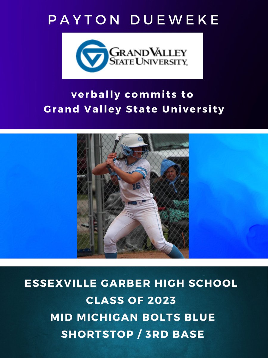 Blue16u's tweet photo. @Payton50054617 - verbally committed to @GVSUSoftball! Payton is the anchor of our team, perfect fit - now a Laker ⚓️ @GVSU Payton is one of the best in the state &amp; will make a big impact in @GLIACsports. Very proud of you &amp; excited to see all you do! @rsmidwest @ChrisKokaly https://t.co/CFrUrtIRs8