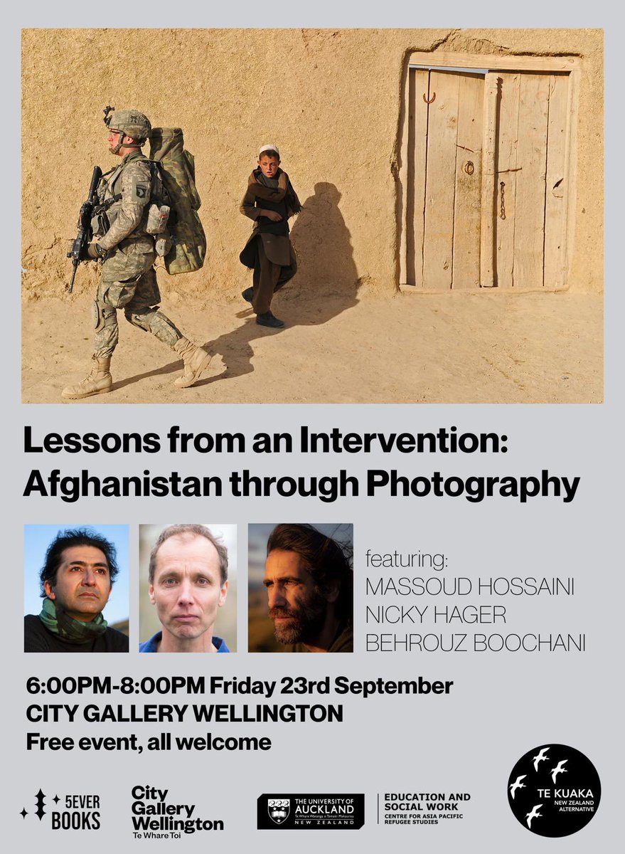 Massoud151's tweet photo. We will discuss an important world historical intervention in our lives. #NZ participated in the longest @NATO & #US war militarily! What was the results & achievements!? Who is the responsible? What happened exactly? Join me, #NickyHager & @BehrouzBoochani at @CityGalleryWgtn https://t.co/MMsnxNCtf9