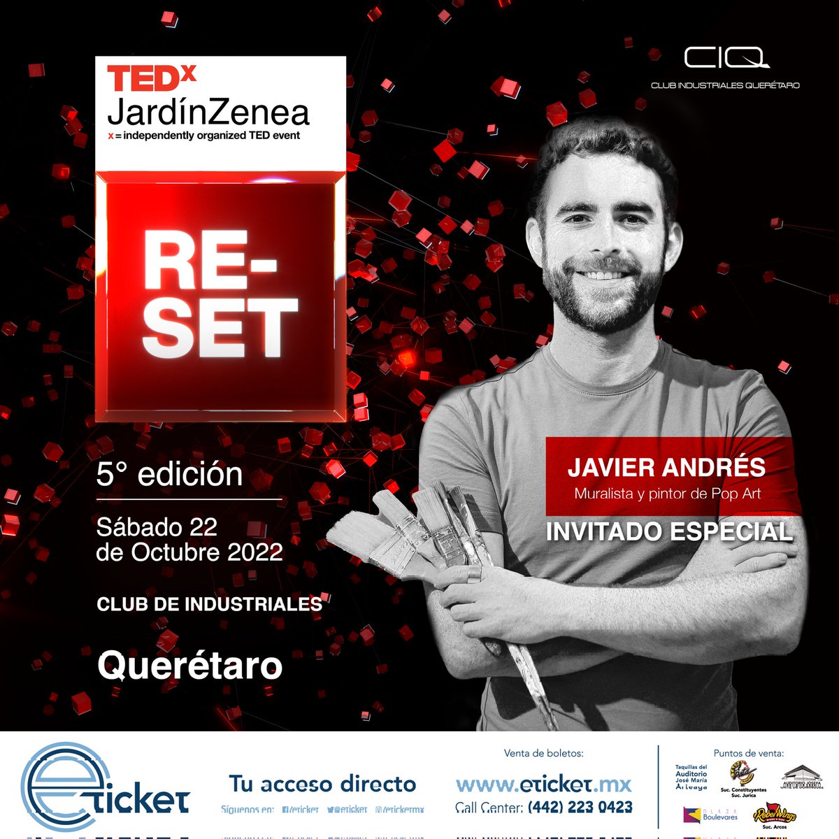 ❌ INVITADO ESPECIAL TEDxJZ 2022 - Javier Andrés - Muralista y Pintor de Pop Art ❌ Sábado 22 de Octubre - Club de Industriales - 4PM - Boletos en Eticket 👉 eticket.mx/masinformacion…
