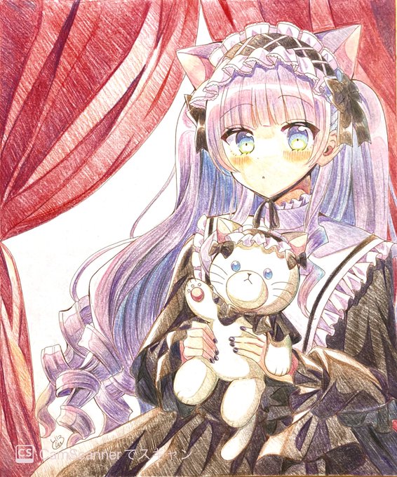 猫耳ゴスロリっ娘🐈‍⬛♥️
 #創作
 #色鉛筆 