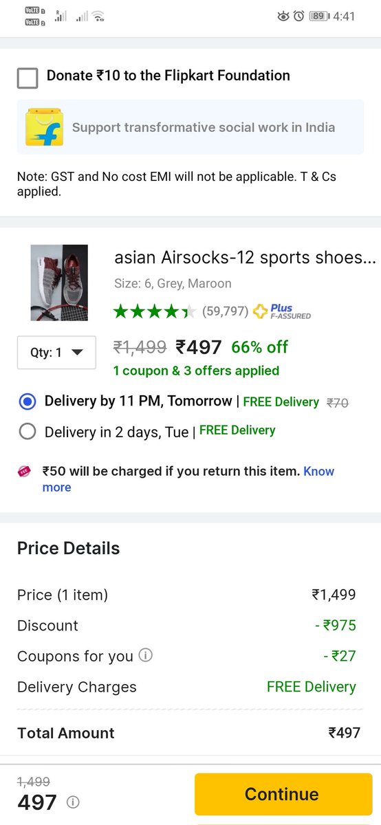 PrinceRambade's tweet photo. Flipkart has started another dirty trick now to earn from order returns. #disappointing

I am plus member for > 3 years and have yearly transactions worth > Rs 1.5 lac but why still for this order Rs 50 will have to pay?? @Flipkart @flipkartsupport @BandBajaateRaho @consaff https://t.co/3QoRIs5i5V