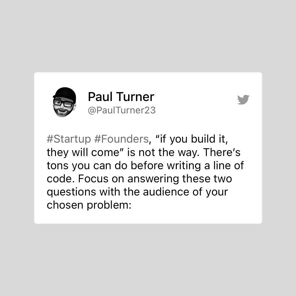 PaulTurner23's tweet photo. Two vital questions to answer by #startup #founders | #entrepreneurship #business https://t.co/FkEHCJrQsj