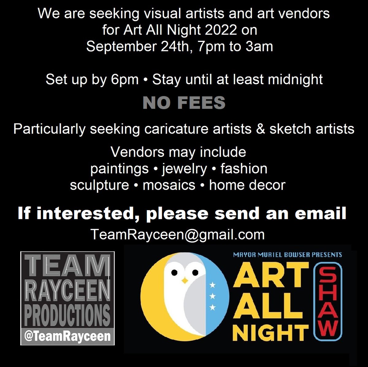 TRFYI's tweet photo. Please join @TeamRayceen at DCHFA on Sept 24 for #ArtAllNightShaw2022
Details ➡ https://t.co/PH9tPvRCzE
#ArtAllNight #ArtAllNightDC #ArtAllNightDC2022 #ArtAllNight2022 #ArtAllNightShaw #DCArtAllNight #DCArtAllNight2022 
#AAN2022 #AANDC #DCAAN #DCAAN2022 #AANDC2022 #AANShaw2022 https://t.co/3x0ntyaKAX