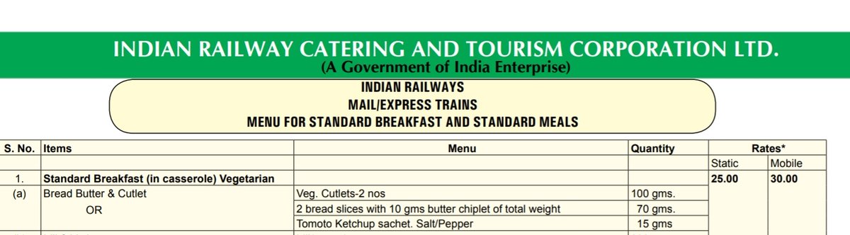 RahulDuttMathur's tweet photo. Am in B2 coach of Train 22977 (Jp Ju intercity). Catering here is on totally loot mode. Dip Tea ₹10 (actual ₹7) &amp; veg cutlet ₹50 (actual ₹25), that too without butter, salt, pepper. Rate list &amp; bill was also declined
@NWRailways @IRCTCofficial @RailMinIndia @AshwiniVaishnaw https://t.co/nzVifZyfv1