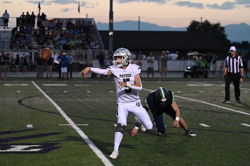 sbedwards76's tweet photo. Five in and this kid is tearing it up. We have been looking forward to this season for a long time knowing this team could do something special that hasn’t been done in Payson for a long time. @kadeedwards05 has some weapons and he’s getting them the ball. Payson has some dudes. https://t.co/0A8hPqBR4u