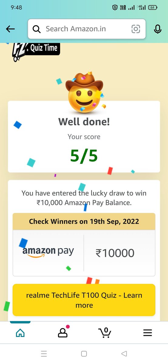 Raghvendra7042's tweet image. I played this interesting Quiz on Amazon-Play games at Amazon FunZone @amazonIN @realmeIndia @realmeTechLife #realmeTechLifeT100 #ListenInFullColour amazon.in/game/share/g1E…