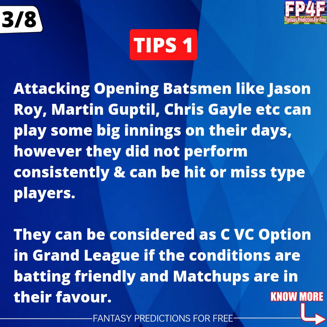 SportsStatsFree's tweet photo. Fantasy Tips of the Week : How to Select Best C Vc for Grand League or How to Choose Captain Vice Captain in Grand League Teams for Fantasy Apps like Dream11, MyFab11 etc.

Some Important Tips you can consider before selecting C VC in Your GL Teams.

#GrandLeague #CVc #GLTips https://t.co/fkRvQcX0rW