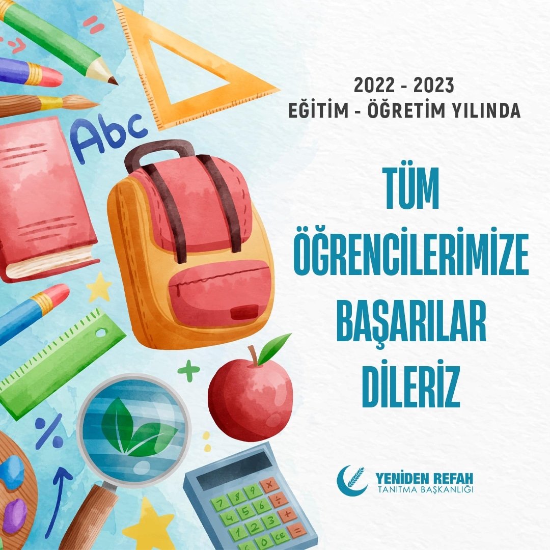 refahmanisa1's tweet photo. 2022 - 2023 Eğitim - Öğretim yılında tüm öğrencilerimize başarılar dileriz. https://t.co/4OaHxN2nWf