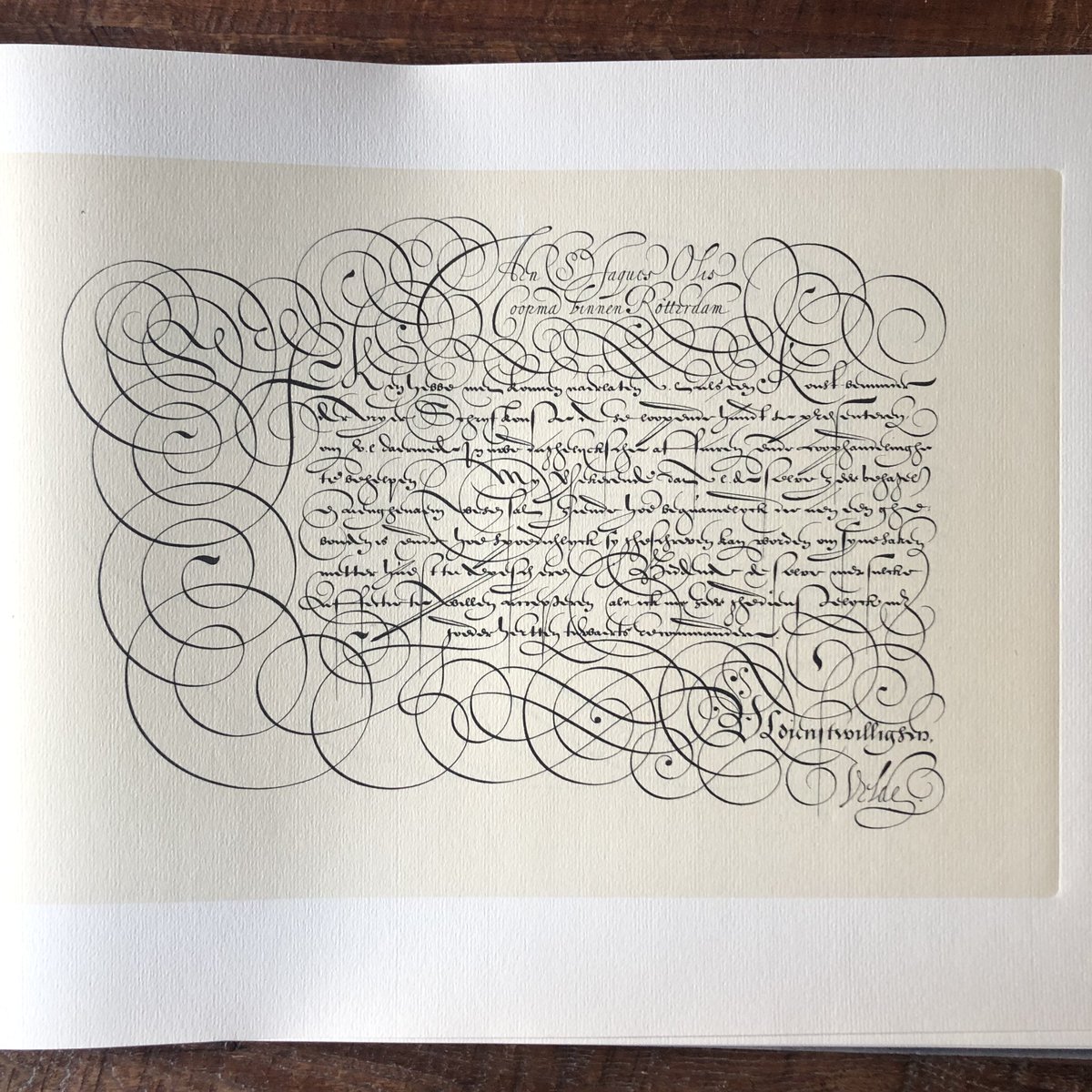 retypefoundry's tweet photo. If you find a copy of the facsimile version of Jan van de Velde's 'Spieghel der Schrijfkonste' try to purchase it. It's a very fine reproduction of one of the finest penmanship books ever printed. #Calligraphy #DutchType #Krulletters #Penmanship #copperplate https://t.co/8nWD0IRpLv