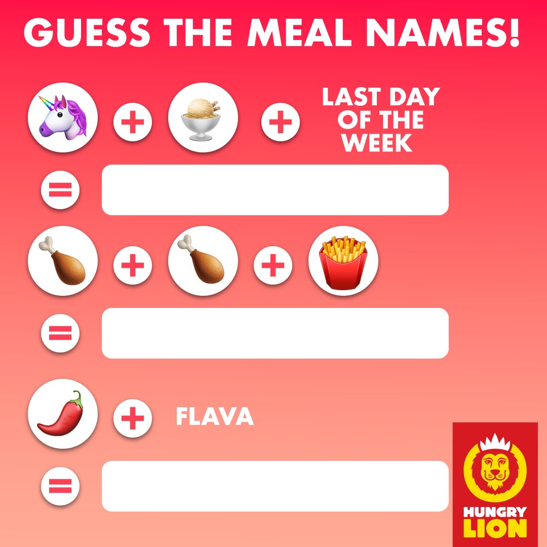 hungrylion's tweet photo. 🚨🚨🚨🚨 Spoiler alert! 🚨🚨🚨🚨

Guess the meal names and you could WIN a Hungry Lion voucher!

#HungryLikeALion https://t.co/6SsbHjpMln