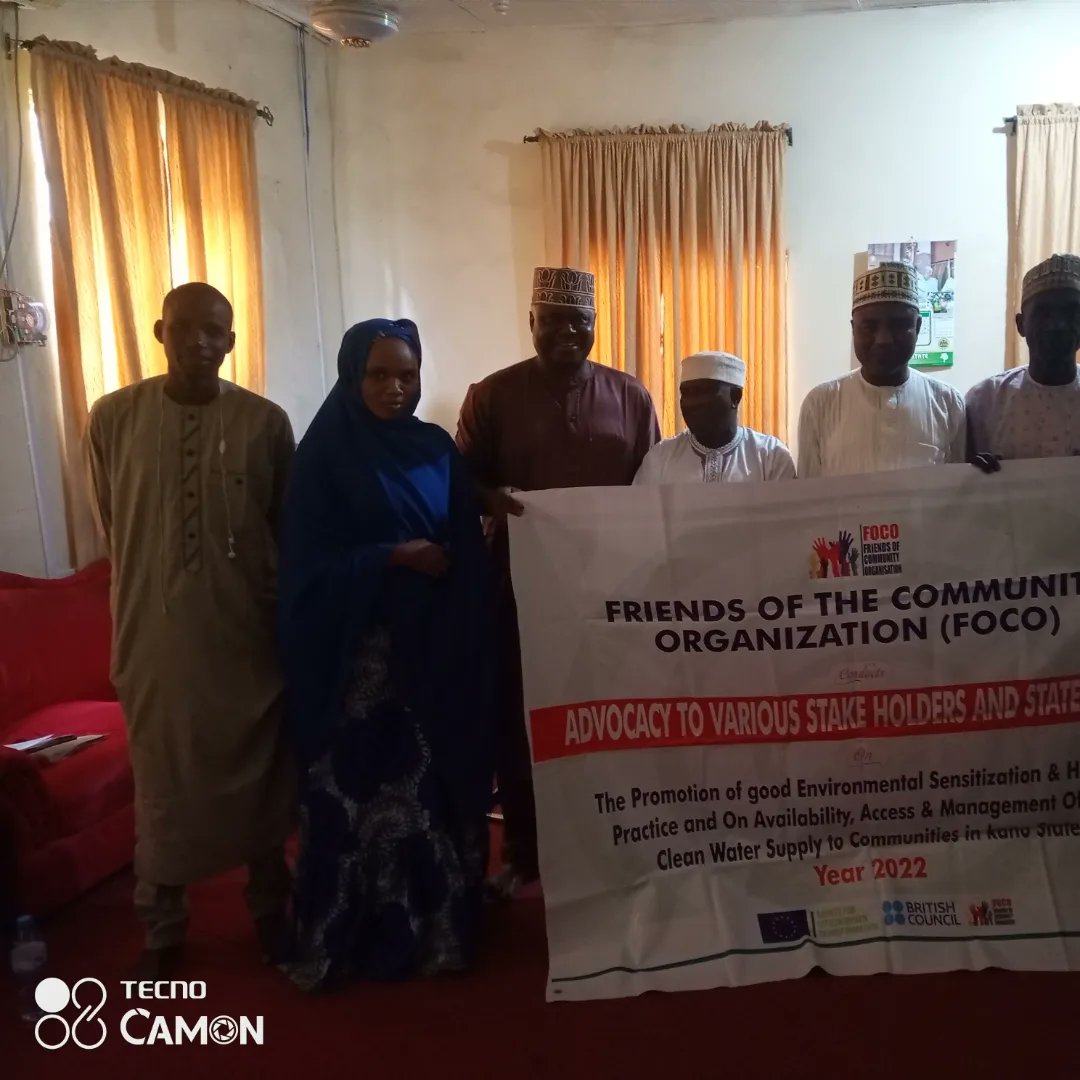 An advocacy visit to Director planning and research RUWASSAN Kano state on FOCO's WASH project findings and recommendations.

A project which is funded by European Union, supported by British Council and Agent for Citizen-Driven Transformation.