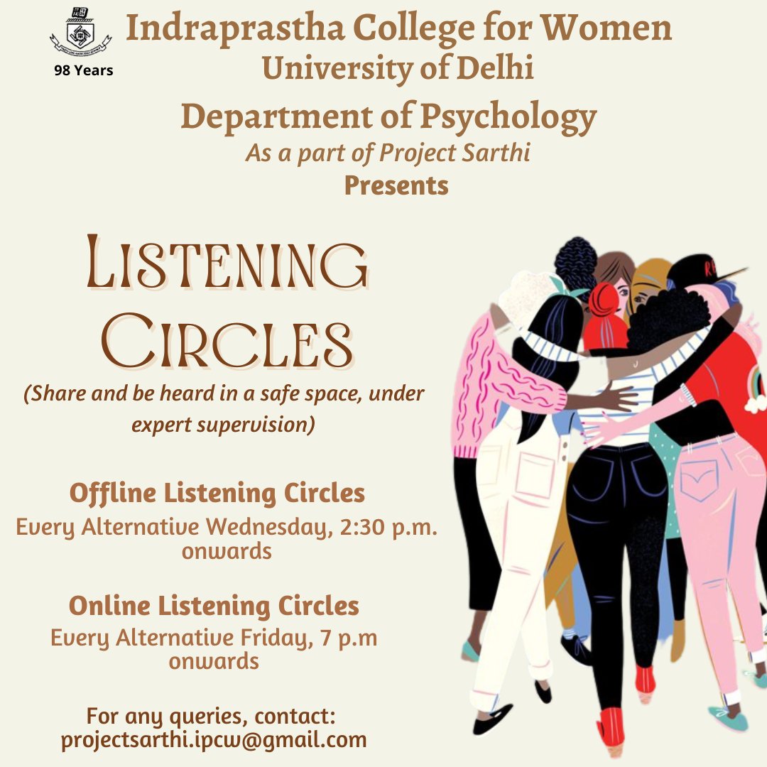Psychology_IPCW's tweet photo. Greetings!🌻

The Department of Psychology at IPCW @ipcollegedu  presents the next phase of Project Sarthi—peer support listening circles. https://t.co/muznA9DYAc
