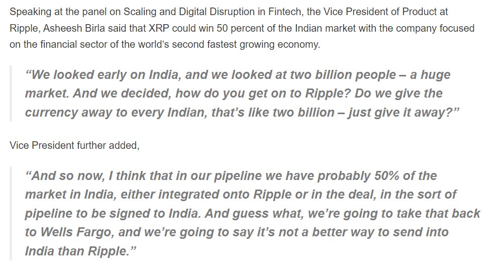 Cryptoinsightuk's tweet photo. So let's start with something a lot of you may not know..

One of Ripple original ideas regarding the distribution of  #XRP was to give it away to every person in India.

They didn't follow through with this idea, but it shows the importance of this market to the team at Ripple: https://t.co/O9X7qXSbhA