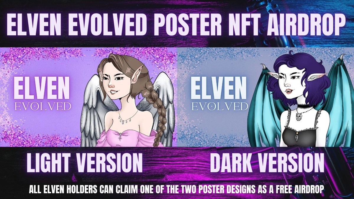ELVEN_NFT's tweet photo. Our community chose which one they wanted airdropped.... now they have a chance to win the other one.

In fact ANYONE can win...
Just ❤️/RT/tag a friend &amp; follow @ELVEN_NFT 

We will pick 2 winners who can claim either #ELVENevolved poster NFT to do with as you wish.

48hrs ⏰ https://t.co/wIsbcTU0XG