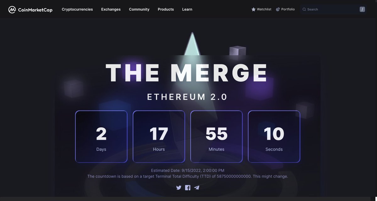 The #ETHMerge is coming in less than 3 days! 🔥

How ready are you? 😉 Share your thoughts with others in the #crypto community via #CMCETHMerge page 💪

Details: coinmarketcap.com/events/eth-mer…