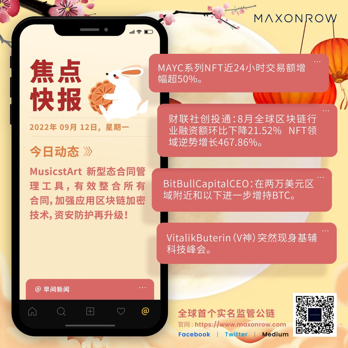 vincent5375's tweet photo. MAXONROW 焦点快报
2022年09月12日,星期一今日动态》
MusicstArt 新型态合同管理工具,有效整合所有合同,加强应用区块链加密技术,资安防护再升级!
全球首个实名监管公链
官网:https://t.co/8dJEGcGWcJ
Facebook 丨Twitter | Medium https://t.co/BOVPfvMhxg