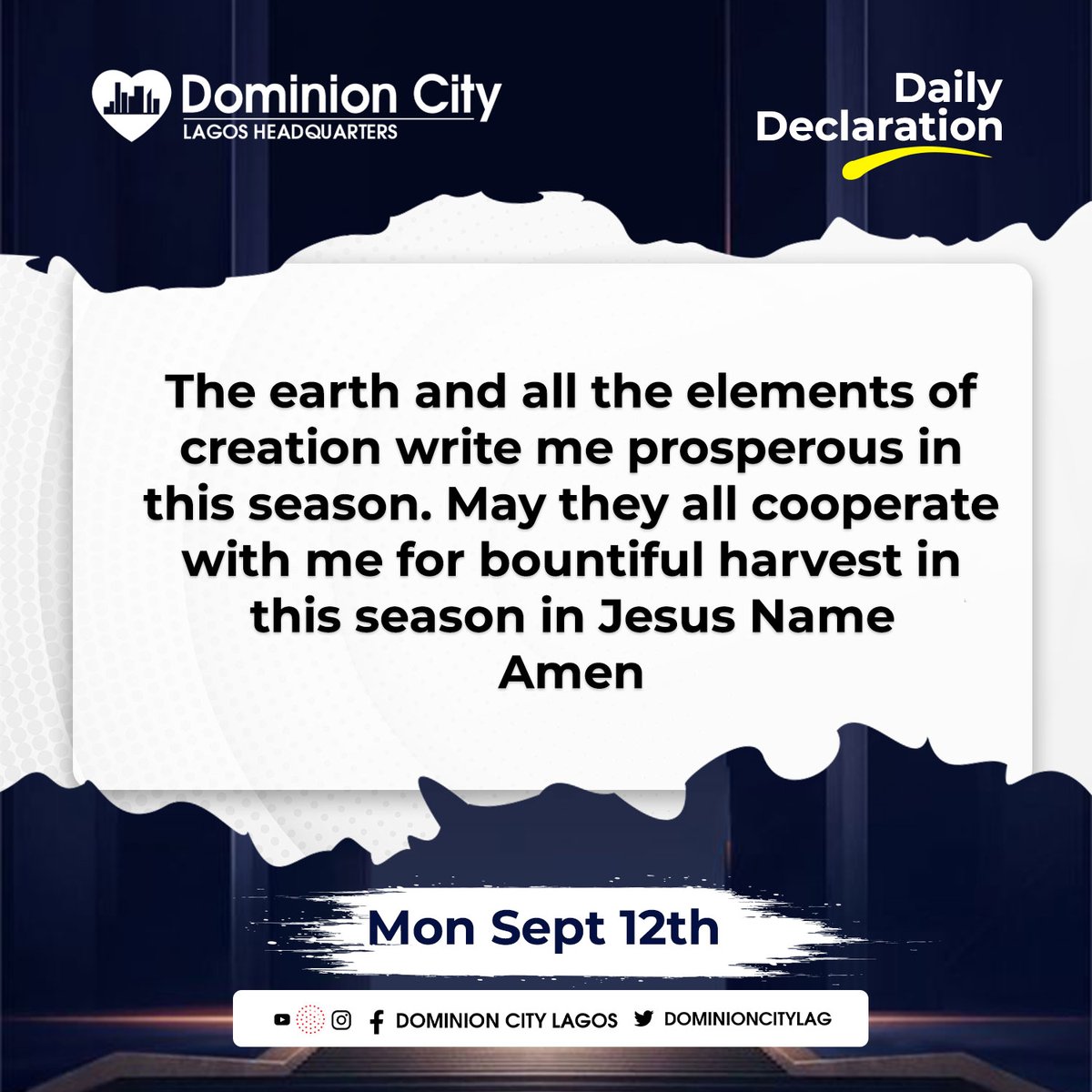 dominioncitylag's tweet photo. May all the elements cooperate to write you prosperous this season in Jesus Name.
#DominionCity
#DCLagosHQ
#DailyDeclarations
#DCDeclares https://t.co/DmLZVEGq8N
