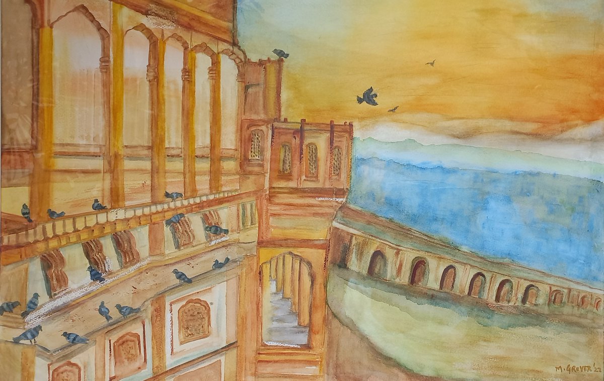 Mogrove1's tweet photo. Khammaghani. The grand and majestic Mehrangarh Fort was my inspiration for my painting titled Bird’s Eye View - Mehrangarh Fort. On exhibition from Sep 12 Bombay Art Society #watercolorpainting @maharajagajsingh @maharajaofjodhpur @bapjijodhpur @FortMehrangarh @Indian_Rajputs https://t.co/n9kyFmlgzw