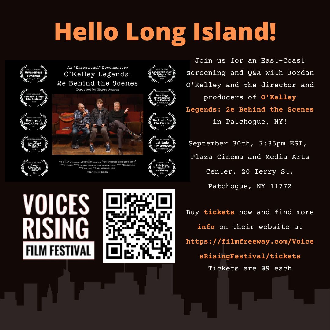 The_OKelley_Lab's tweet photo. Join The O'Kelley Lab for an in-person screening of "O'Kelley Legends: 2e Behind the Scenes" on September 30th at 7:35pm EST in Patchogue, NY! Please help us spread the word and share this event!

Buy your tickets at: https://t.co/LRQXBJpxgS

#gifted #twiceexceptional #autism #2e https://t.co/72ELEmW92c