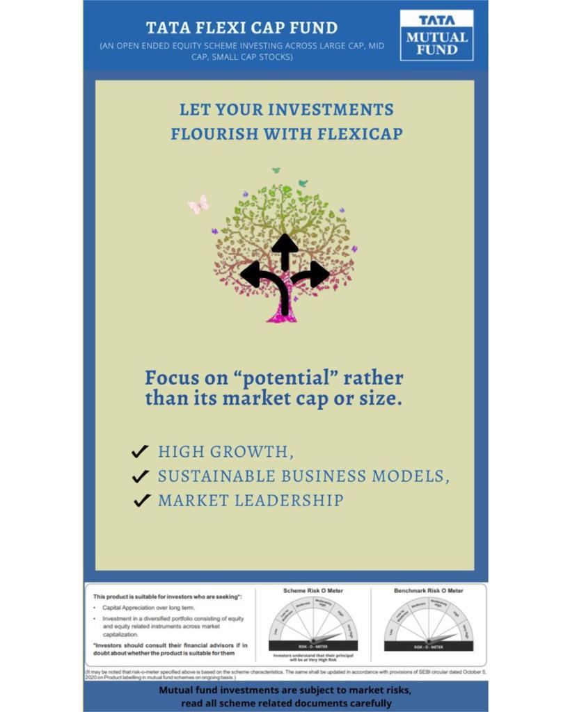 TataMutualFund's tweet photo. With flexi cap funds, you could allow your investments to flourish. Check out this infographic #SayMoreWithLess for more information.
#TataMutualFund #MutualFunds #Flexicap #KhudPeVishwaas https://t.co/cdaOovBkNm