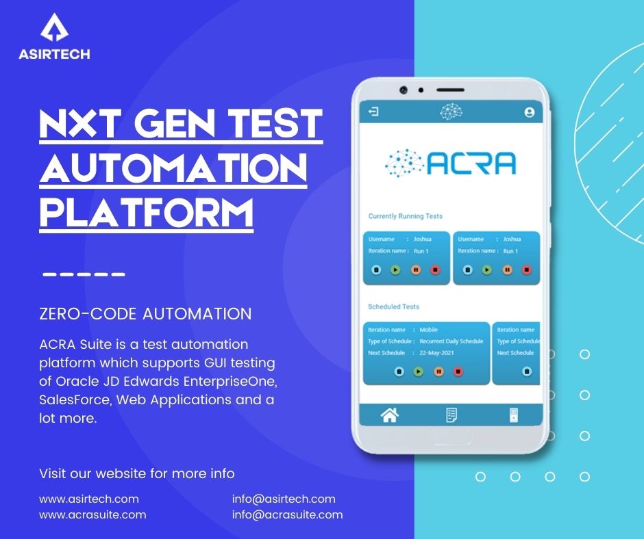 asirtech's tweet image. #ACRA #testautomation #guitesting #oracle #jdedwards #jde #webapplication 
Click to know more 
asirtech.com
acrasuite.com