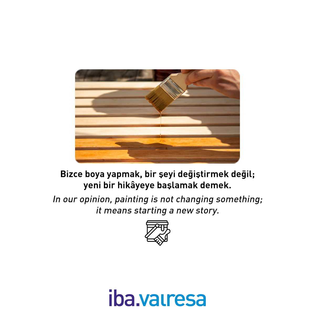 ibavalresa's tweet photo. Bizce boya yapmak, bir şeyi değiştirmek değil; yeni bir hikayeye başlamak demek. ✨
#ibavalresa #boya #vernik
In our opinion, painting is not changing something; it means starting a new story. ✨
#paint #varnish https://t.co/JwofWEBVht