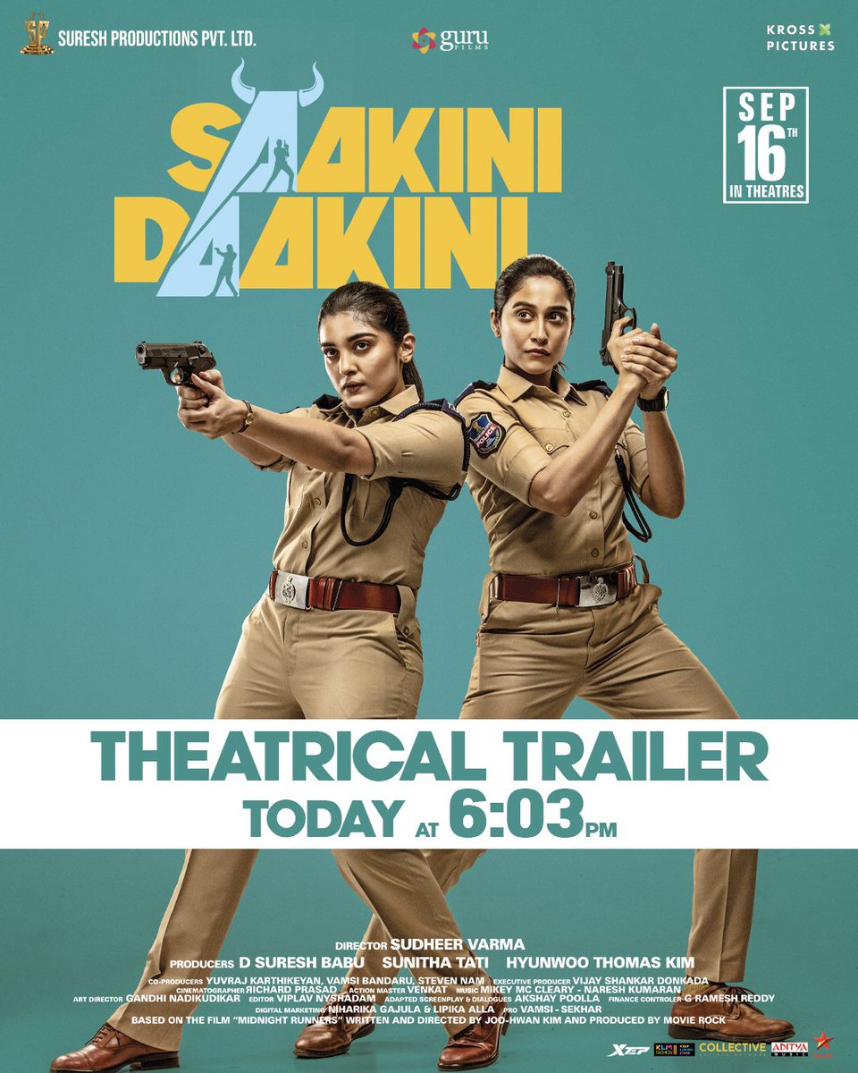 UrsVamsiShekar's tweet photo. Fun and fights overloaded!⚡ #SaakiniDaakini theatrical trailer at 6:03 pm today. 🙌🤩

#SDonSep16th 
@sudheerkvarma @ReginaCassandra 
@i_nivethathomas @SunithaTati 
@sbdaggubati @gurufilms1 @MikeyMcCleary1 @rip_apart @kross_pictures @vijaydonkada @SureshProdns @adityamusic https://t.co/aJbAE3mkn9