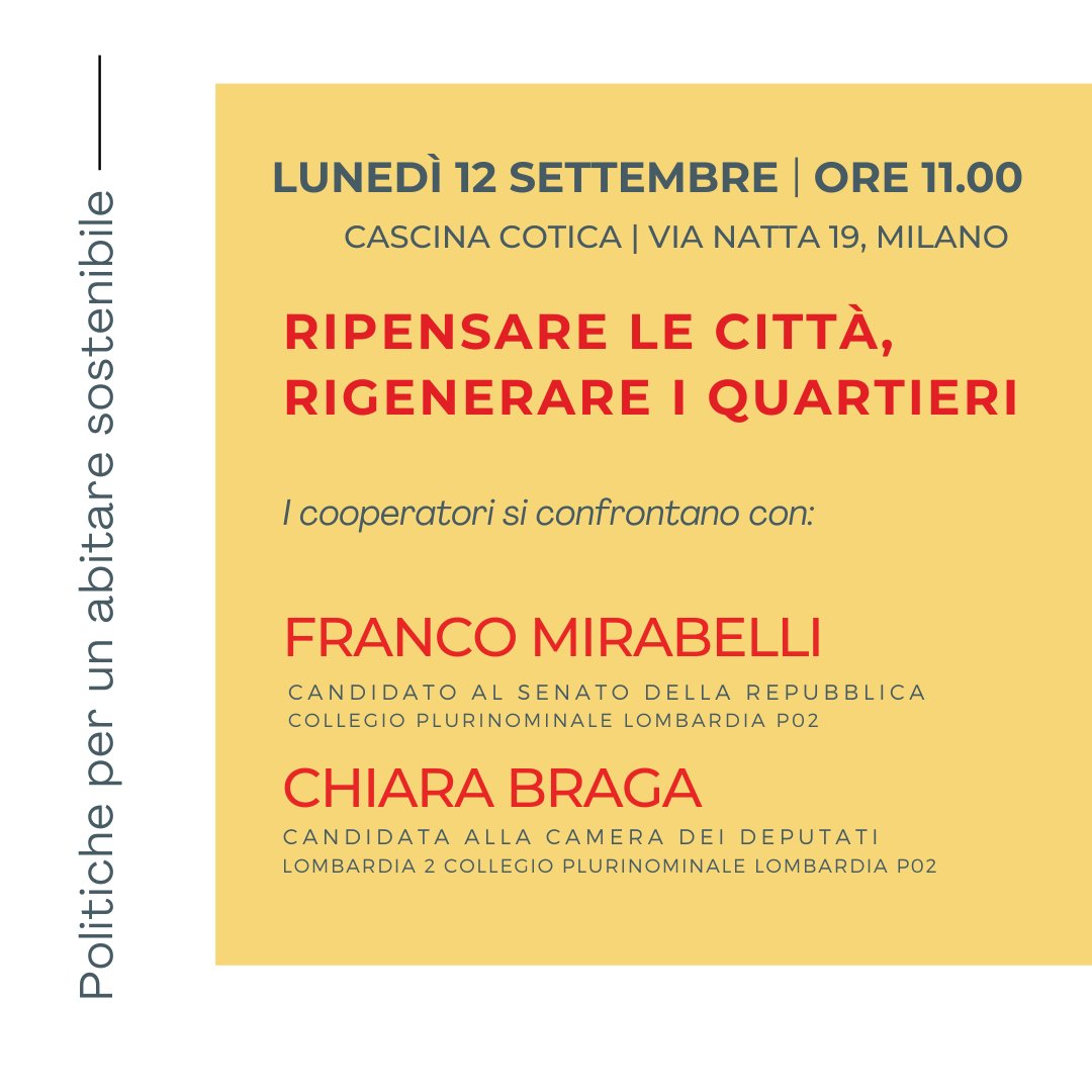 dianacomari's tweet image. Lunedì 12 settembre @FraMirabelli a discutere di politiche per un #abitare sostenibile: alle ore 11.00 ad un incontro con i #Cooperatori a #CascinaCotica e alle ore 17.30 ad un incontro con il Comitato Inquilini delle #casepopolari in Viale Ca’ Granda a #Milano.
