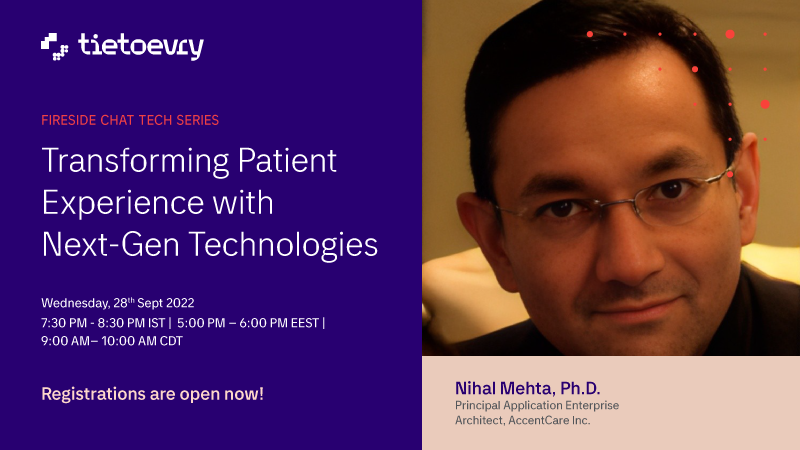TietoEVRYin's tweet photo. In this Fireside Chat with Nihal Mehta, we will discuss how organizations can use Next-Gen digital technologies to solve #healthcare challenges &amp; provide an optimal patient experience. Find more about this #webinar &amp; register here: https://t.co/nzKVMWAWG7
#thoughtleaders https://t.co/A29qDi3hvu