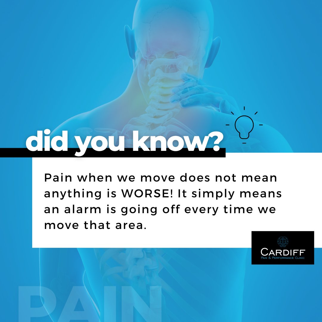 Did you know?

Pain when we move does not mean anything is WORSE! It simply means an alarm is going off every time we move that area. 

#chronicpain #cardiff #treatments #backpain #shoulderpain #theraphy